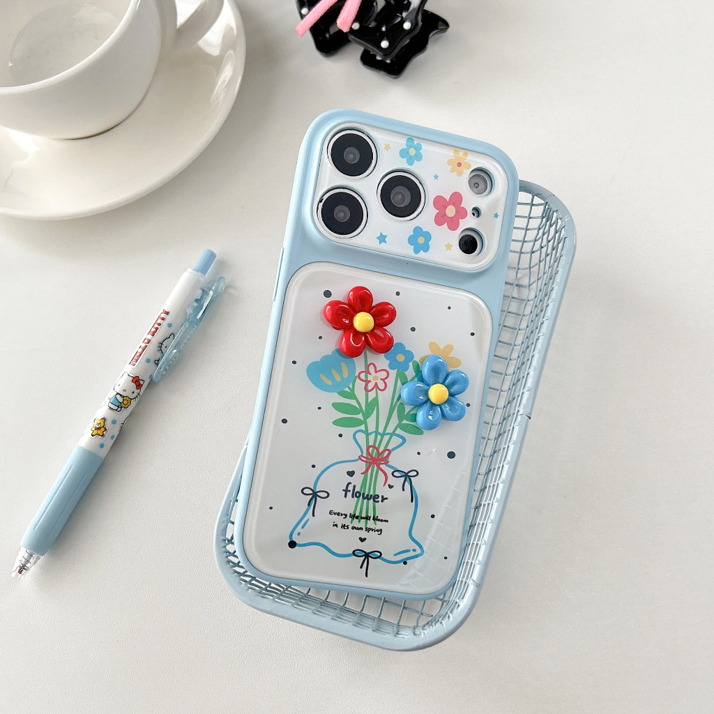 Ốp Điện Thoại Hoa Ba Chiều Ánh Sáng Xanh Thích Hợp Cho iPhone 17Promax 16Pro 15 14 Vỏ Bảo Vệ