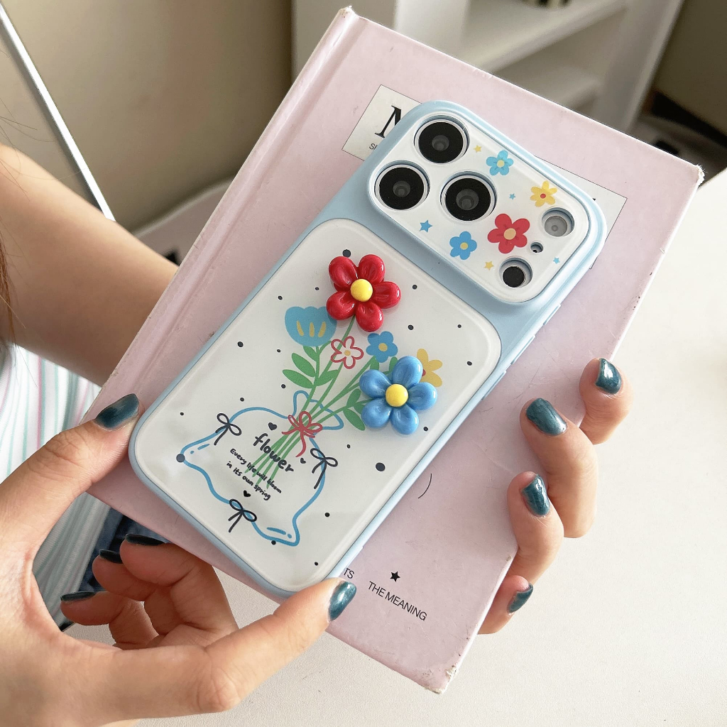 Ốp Điện Thoại Hoa Ba Chiều Ánh Sáng Xanh Thích Hợp Cho iPhone 17Promax 16Pro 15 14 Vỏ Bảo Vệ
