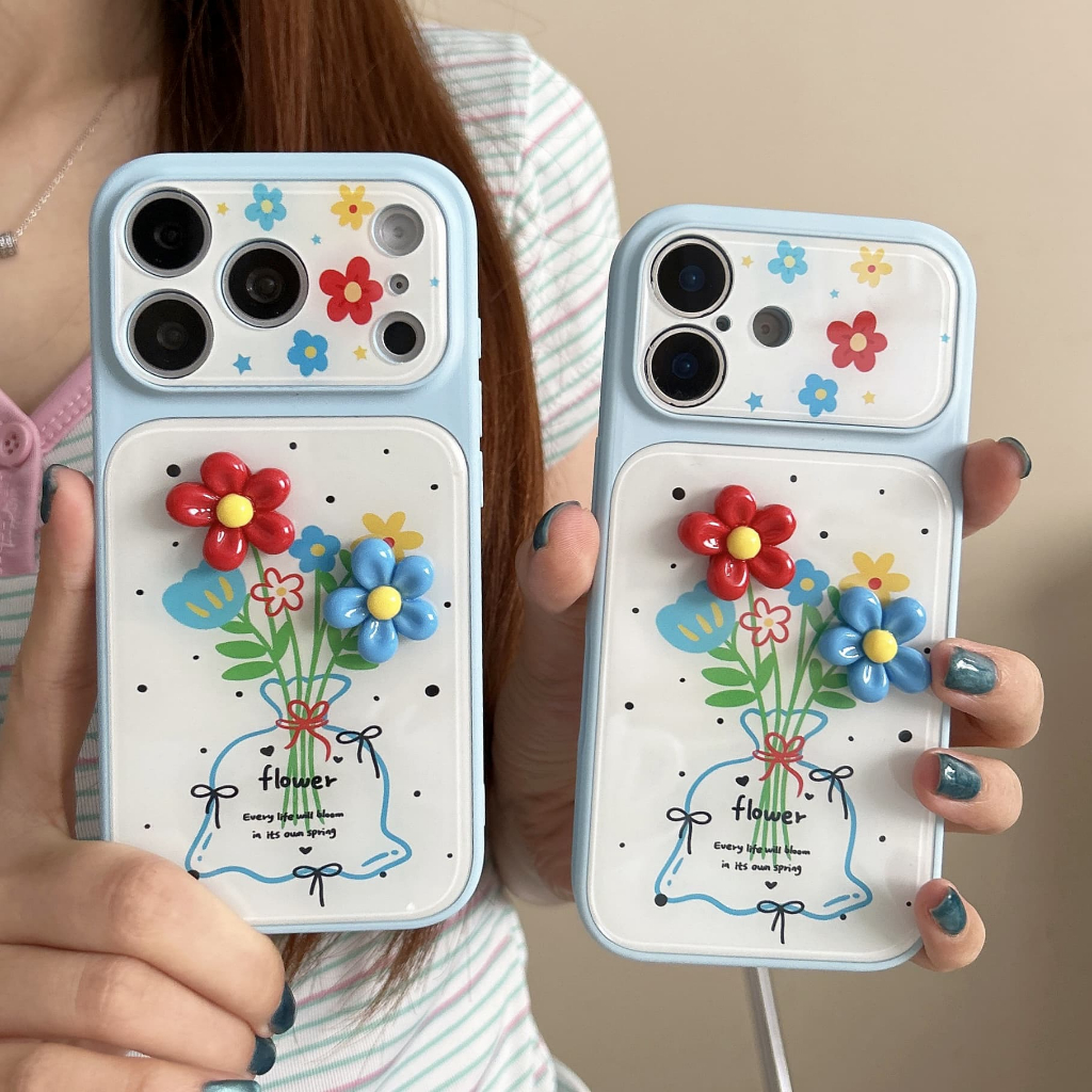 Ốp Điện Thoại Hoa Ba Chiều Ánh Sáng Xanh Thích Hợp Cho iPhone 17Promax 16Pro 15 14 Vỏ Bảo Vệ