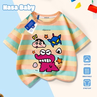 Dịch sang tiếng Việt: Áo phông NASA in hình Shin Cậu Bé Bút Chì, áo cộc tay unisex trẻ em mùa hè, chất cotton thoáng khí.​ Giải thích