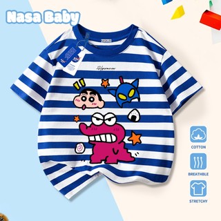 Dịch sang tiếng Việt: Áo phông NASA in hình Shin Cậu Bé Bút Chì, áo cộc tay unisex trẻ em mùa hè, chất cotton thoáng khí.​ Giải thích