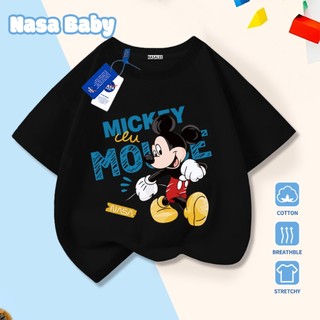 Dịch sang tiếng Việt: Áo phông NASA in hình Mickey, áo cộc tay unisex trẻ em mùa hè, chất cotton thoáng khí.​