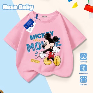 Dịch sang tiếng Việt: Áo phông NASA in hình Mickey, áo cộc tay unisex trẻ em mùa hè, chất cotton thoáng khí.​