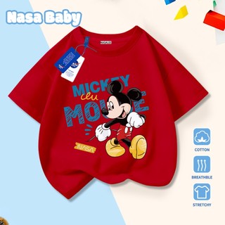 Dịch sang tiếng Việt: Áo phông NASA in hình Mickey, áo cộc tay unisex trẻ em mùa hè, chất cotton thoáng khí.​