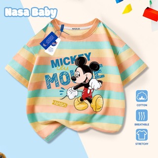 Dịch sang tiếng Việt: Áo phông NASA in hình Mickey, áo cộc tay unisex trẻ em mùa hè, chất cotton thoáng khí.​