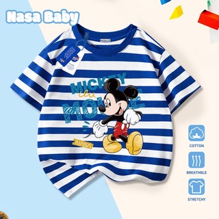 Dịch sang tiếng Việt: Áo phông NASA in hình Mickey, áo cộc tay unisex trẻ em mùa hè, chất cotton thoáng khí.​