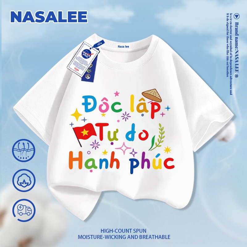 [Giao hàng trong ngày] Áo thun Cotton nguyên chất màu đen thoáng khí cho trẻ em Họa tiết hạnh phúc không khí 3-16 tuổi Áo sơ mi ngắn tay dáng rộng thông thường