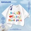 Áo thun Cotton nguyên chất màu đen thoáng khí cho trẻ em Họa tiết hạnh phúc không khí 3-16 tuổi Áo sơ mi ngắn tay dáng rộng thông thường