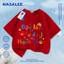 Áo thun Cotton nguyên chất màu đen thoáng khí cho trẻ em Họa tiết hạnh phúc không khí 3-16 tuổi Áo sơ mi ngắn tay dáng rộng thông thường