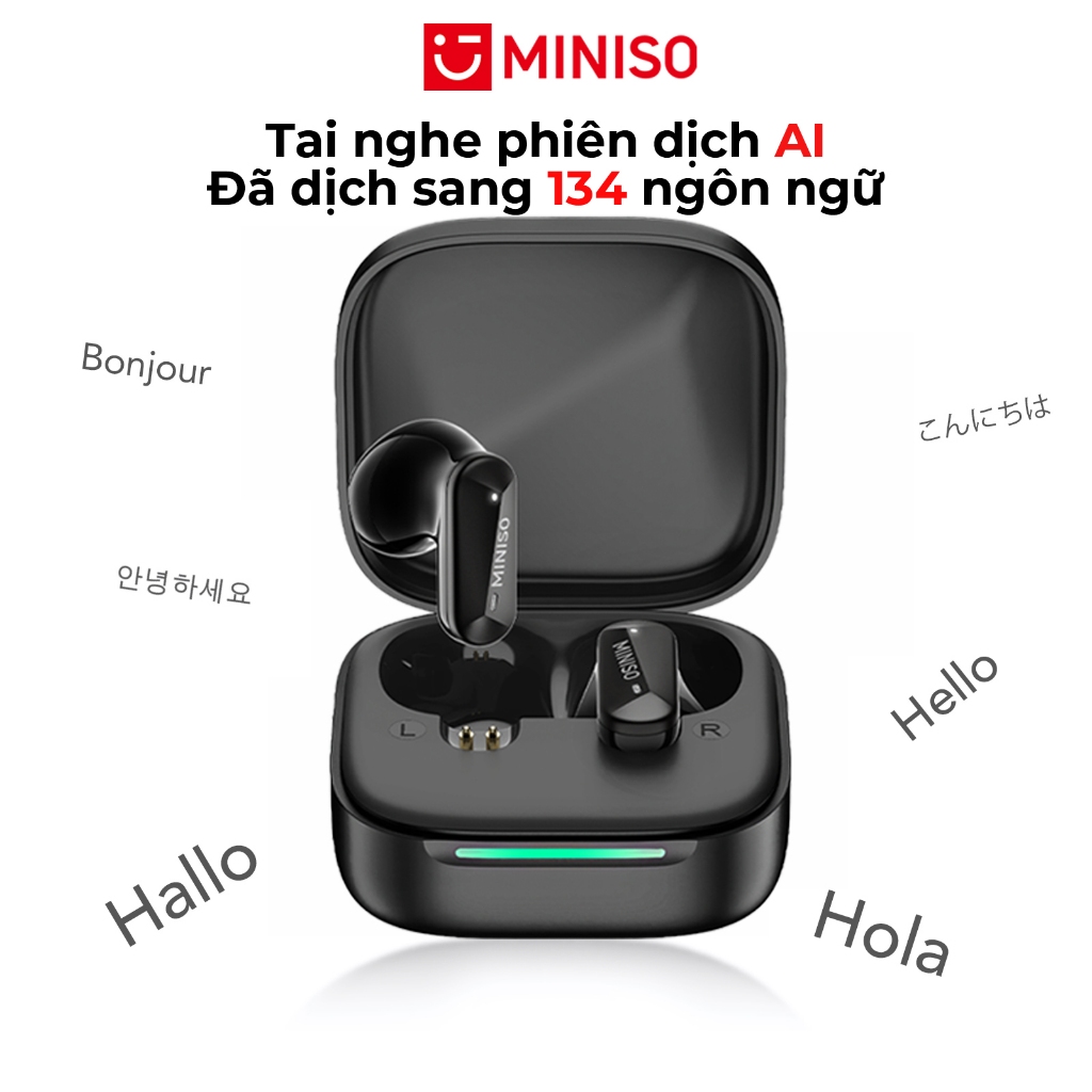MINISO MS119 Tai Nghe Phiên Dịch AI  Tai nghe Bluetooth 6.0  Hỗ trợ dịch thuật 134 ngôn ngữ Tai nghe thể thao Khử tiếng ồn Âm thanh nổi Hi-Fi Âm thanh ASMR Chống nước IPX5 Độ trễ thấp