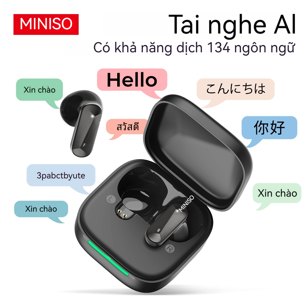 MINISO MS119 Tai Nghe Phiên Dịch AI  Tai nghe Bluetooth 6.0  Hỗ trợ dịch thuật 134 ngôn ngữ Tai nghe thể thao Khử tiếng ồn Âm thanh nổi Hi-Fi Âm thanh ASMR Chống nước IPX5 Độ trễ thấp