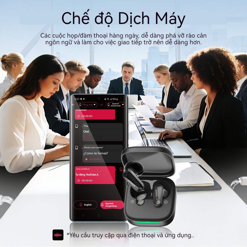 MINISO MS119 Tai Nghe Phiên Dịch AI  Tai nghe Bluetooth 6.0  Hỗ trợ dịch thuật 134 ngôn ngữ Tai nghe thể thao Khử tiếng ồn Âm thanh nổi Hi-Fi Âm thanh ASMR Chống nước IPX5 Độ trễ thấp