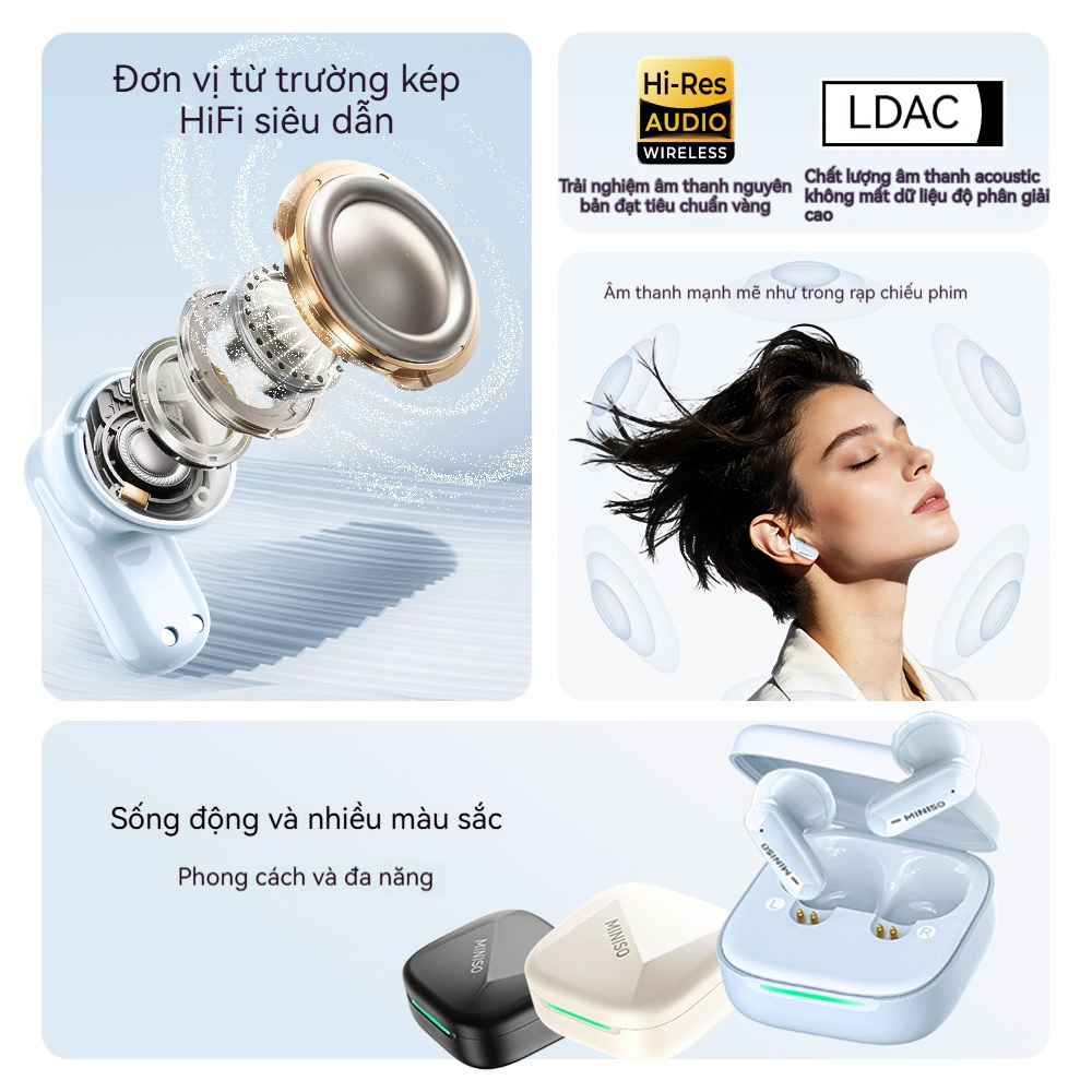 MINISO MS119 Tai Nghe Phiên Dịch AI  Tai nghe Bluetooth 6.0  Hỗ trợ dịch thuật 134 ngôn ngữ Tai nghe thể thao Khử tiếng ồn Âm thanh nổi Hi-Fi Âm thanh ASMR Chống nước IPX5 Độ trễ thấp