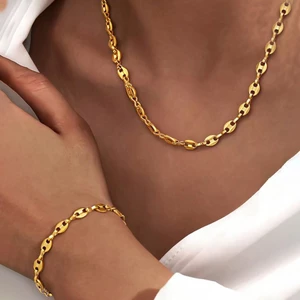 Vòng tay cặp đôi phong cách Hàn Quốc, hợp kim thép không gỉ, thiết kế liên kết hình bầu dục "mũi lợn", unisex-ZHUBI