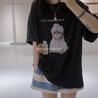 Áo thun nữ cổ tròn tay ngắn họa tiết hoạt hình - Mới 2026