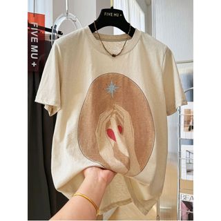 Áo Thun Nữ Cotton 100%, Cổ Tròn, In Hình Hoạt Hình, Tay Ngắn