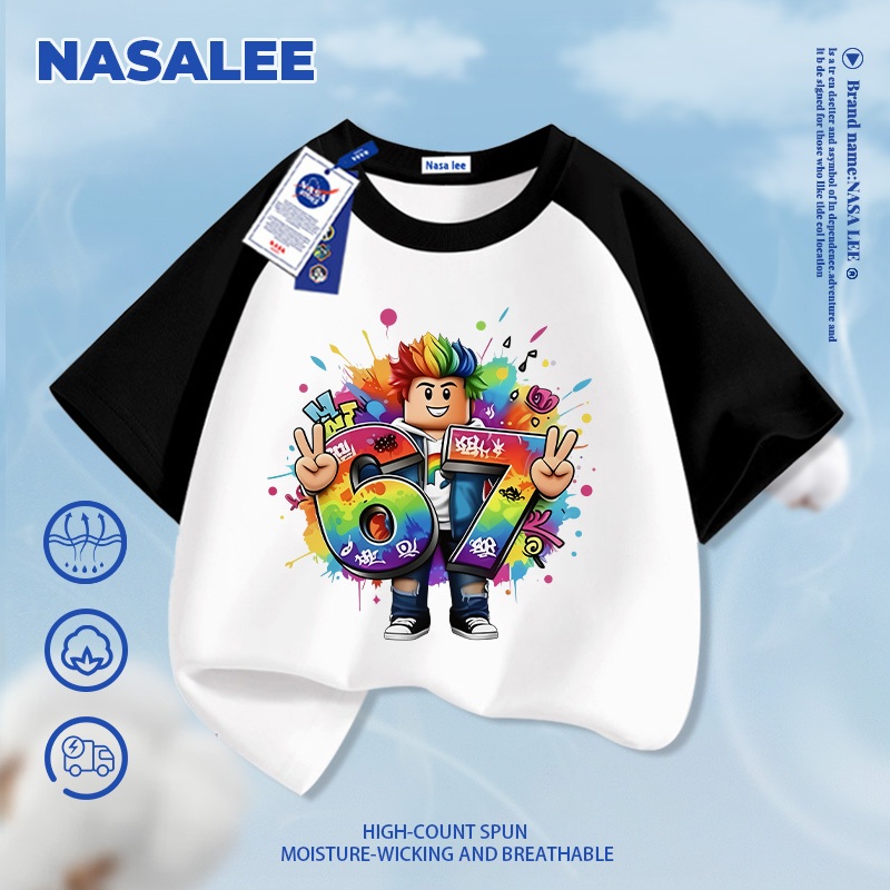 [Giao hàng trong ngày] Quần short thông thường màu xám cho trẻ em NASA Phim hoạt hình mùa hè 2026 67 họa tiết Bé trai Bé gái Đáy thoáng khí