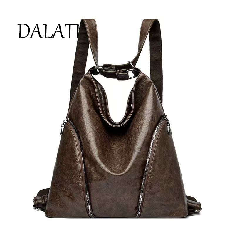 Túi da mềm DALATI Retro Phong cách mới Nhẹ Thời trang Ba lô ba mục đích Ba trong một dung tích lớn