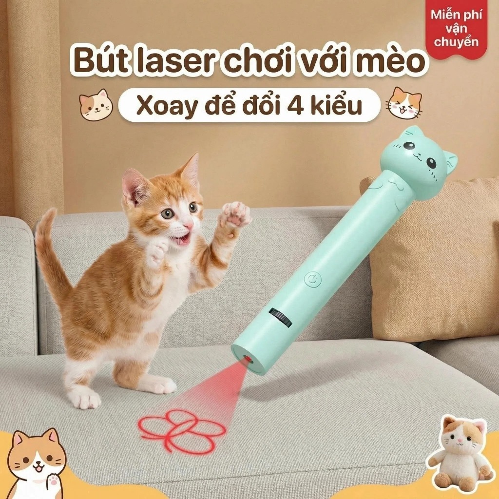 Đồ chơi Laser ba trong một có chức năng sạc USB, thích hợp cho mèo và chó