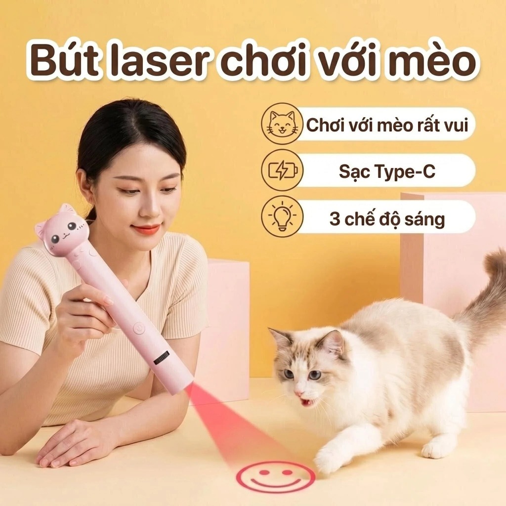 Đồ chơi Laser ba trong một có chức năng sạc USB, thích hợp cho mèo và chó