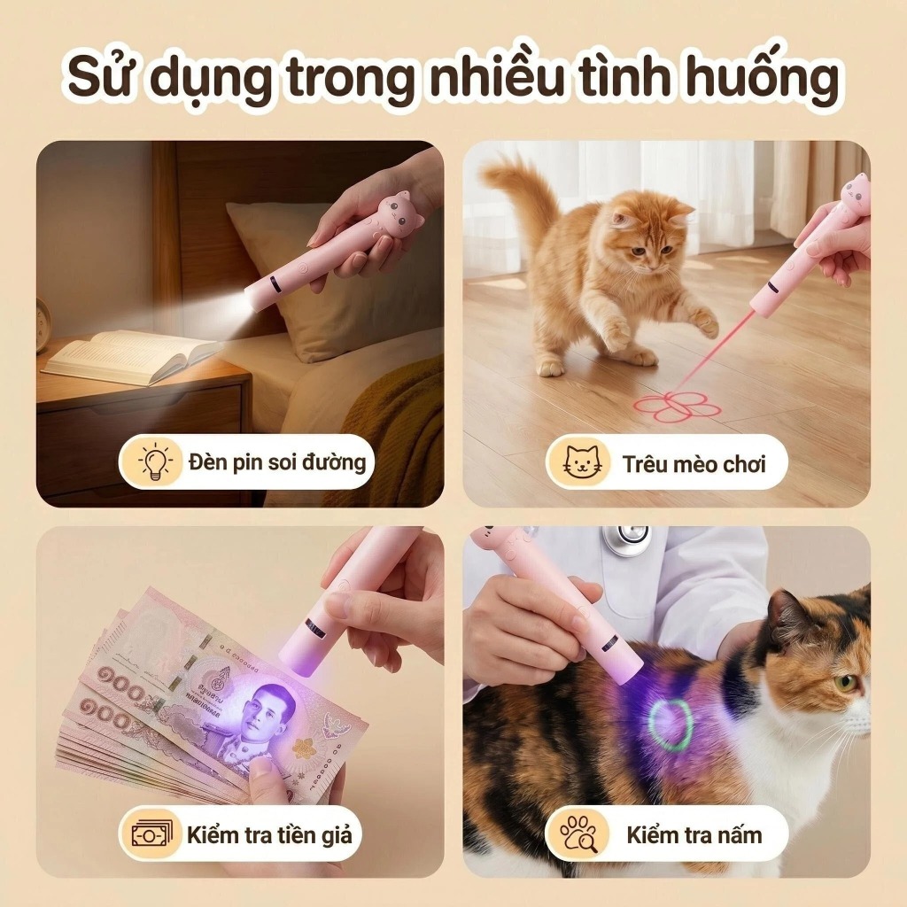 Đồ chơi Laser ba trong một có chức năng sạc USB, thích hợp cho mèo và chó