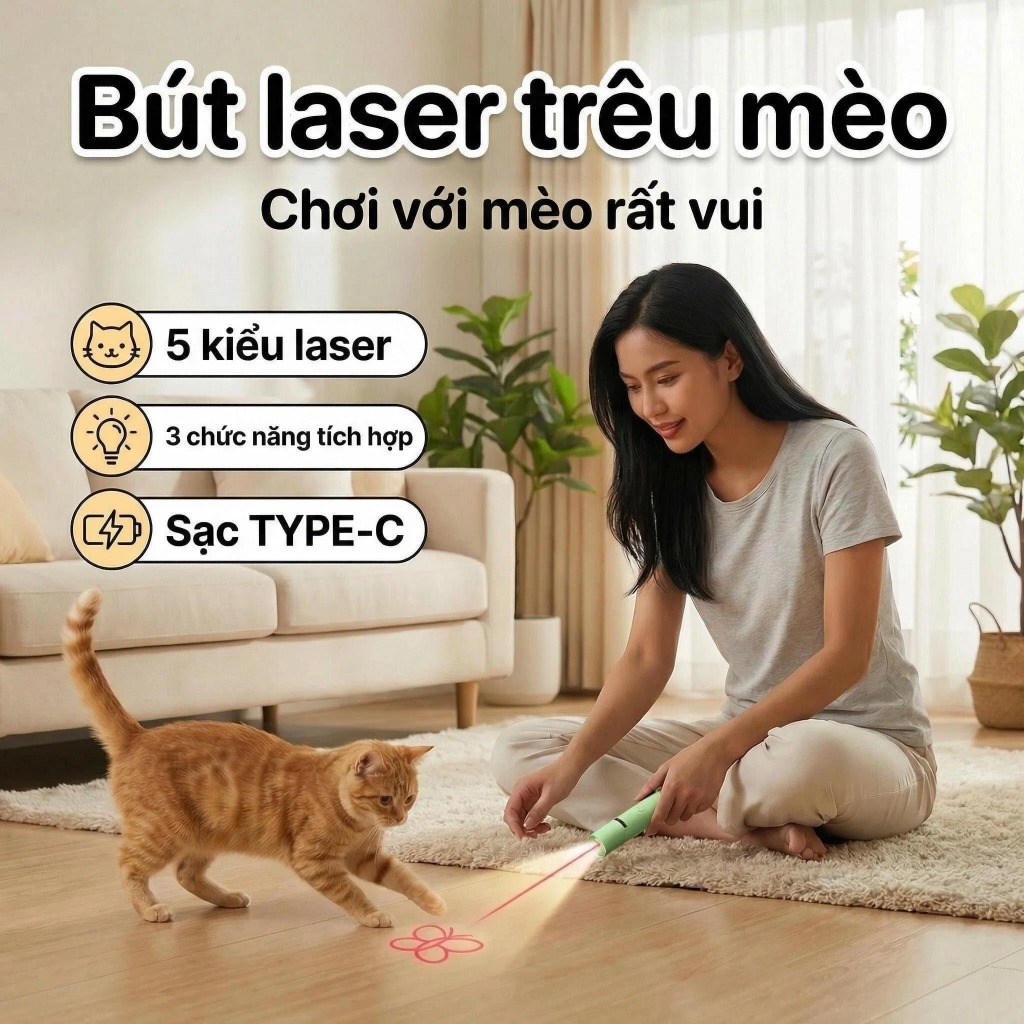Đồ chơi Laser ba trong một có chức năng sạc USB, thích hợp cho mèo và chó