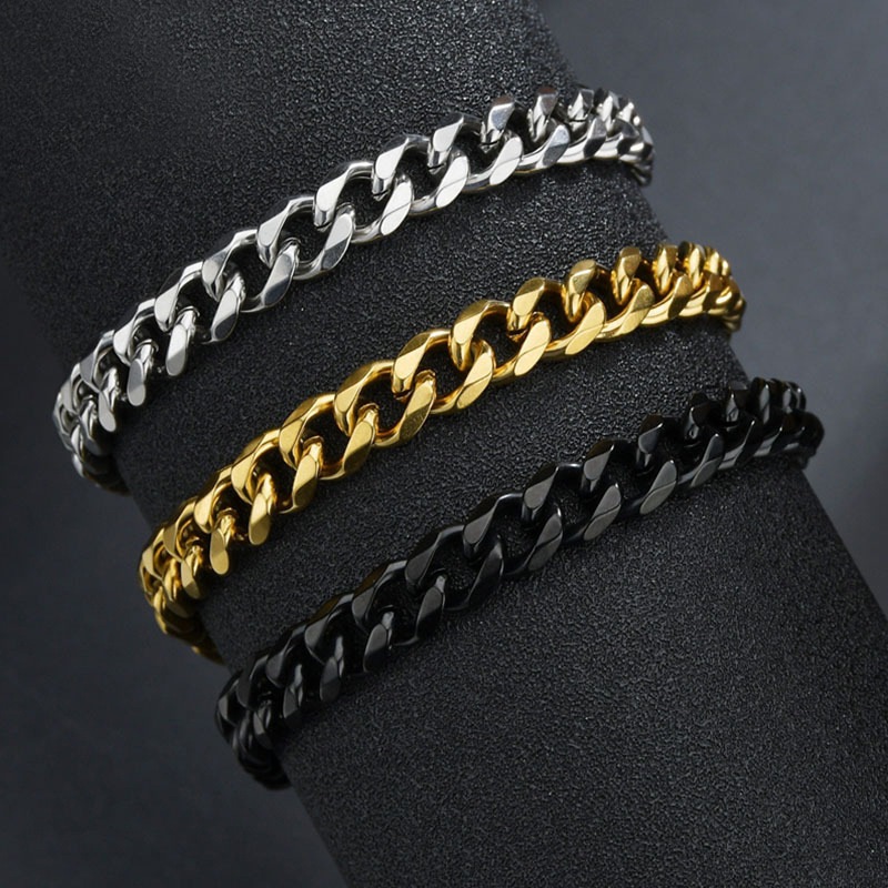 Vòng tay Focus dành cho nữ, kiểu Cuba, unisex, món quà hoàn hảo cho các cặp đôi, vòng tay thép không gỉ 6/8mm kiểu hip hop.-6mian