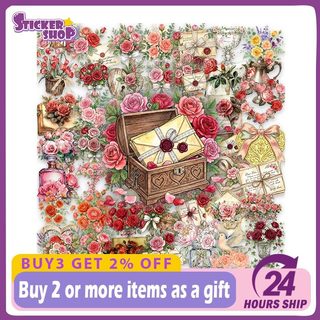 Bộ 50 Trong Suốt Retro Hoa Hồng Miếng Dán Trang Trí Máy Tính Chống Thấm Nước PET Miếng Dán Đồ Chơi Trẻ Em