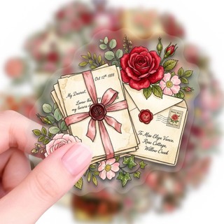 Bộ 50 Trong Suốt Retro Hoa Hồng Miếng Dán Trang Trí Máy Tính Chống Thấm Nước PET Miếng Dán Đồ Chơi Trẻ Em