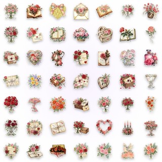 Bộ 50 Trong Suốt Retro Hoa Hồng Miếng Dán Trang Trí Máy Tính Chống Thấm Nước PET Miếng Dán Đồ Chơi Trẻ Em