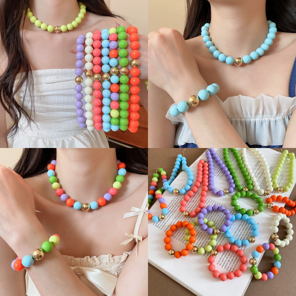 Dopamine Vòng Tay Nhiều Màu Sắc với Hạt Acrylic Tròn và Vàng - Phong Cách Boho Thích Hợp Hàng Ngày và Kỳ Nghỉ