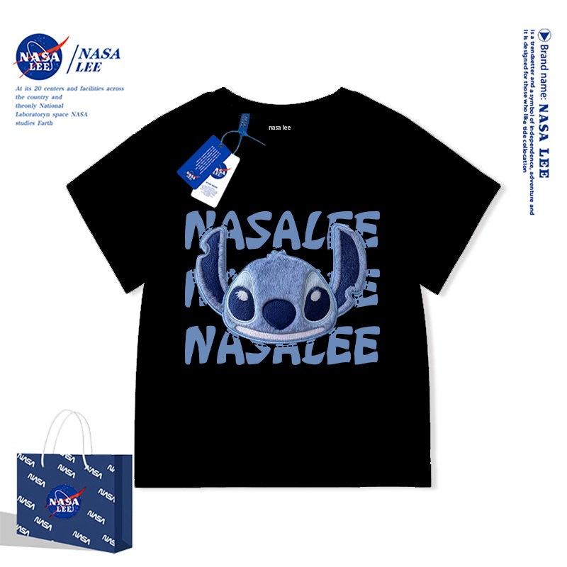 Áo thun NASA x Stitch (Lilo & Stitch) trắng cổ tròn tay ngắn Cotton 100% – Unisex trẻ em bé trai bé gái Hè 2026