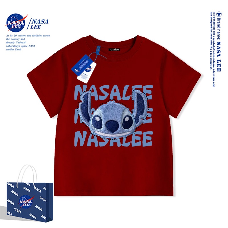 Áo thun NASA x Stitch (Lilo & Stitch) trắng cổ tròn tay ngắn Cotton 100% – Unisex trẻ em bé trai bé gái Hè 2026