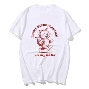 Áo thun tay ngắn cotton Oversized với thiết kế mèo meme vintage cho nam và nữ