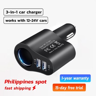 Bộ sạc 3 trong 1 ar Mini Bộ sạc xe hơi di động Cổng USB kép Bộ chuyển đổi xe hơi đa năng Bộ sạc xe hơi 12V / 24V