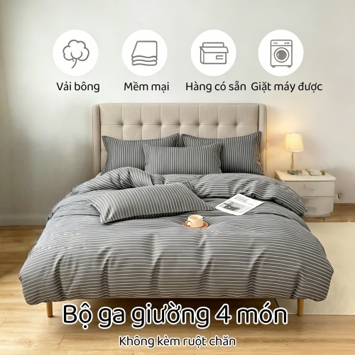 Bộ drap giường 4 món chất liệu cao cấp không gây dị ứng da an toàn sức khỏe