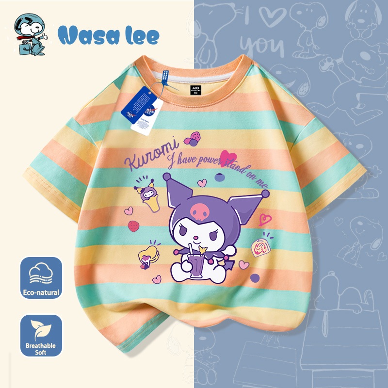 Áo Thun Ngắn Tay NASA x Kuromi Cho Bé Gái Chất Liệu Cotton 100% Mẫu Mới 2026