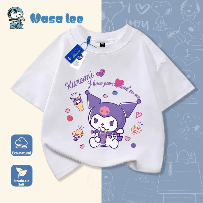 Áo Thun Ngắn Tay NASA x Kuromi Cho Bé Gái Chất Liệu Cotton 100% Mẫu Mới 2026