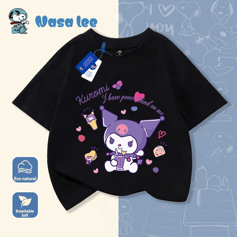 Áo Thun Ngắn Tay NASA x Kuromi Cho Bé Gái Chất Liệu Cotton 100% Mẫu Mới 2026