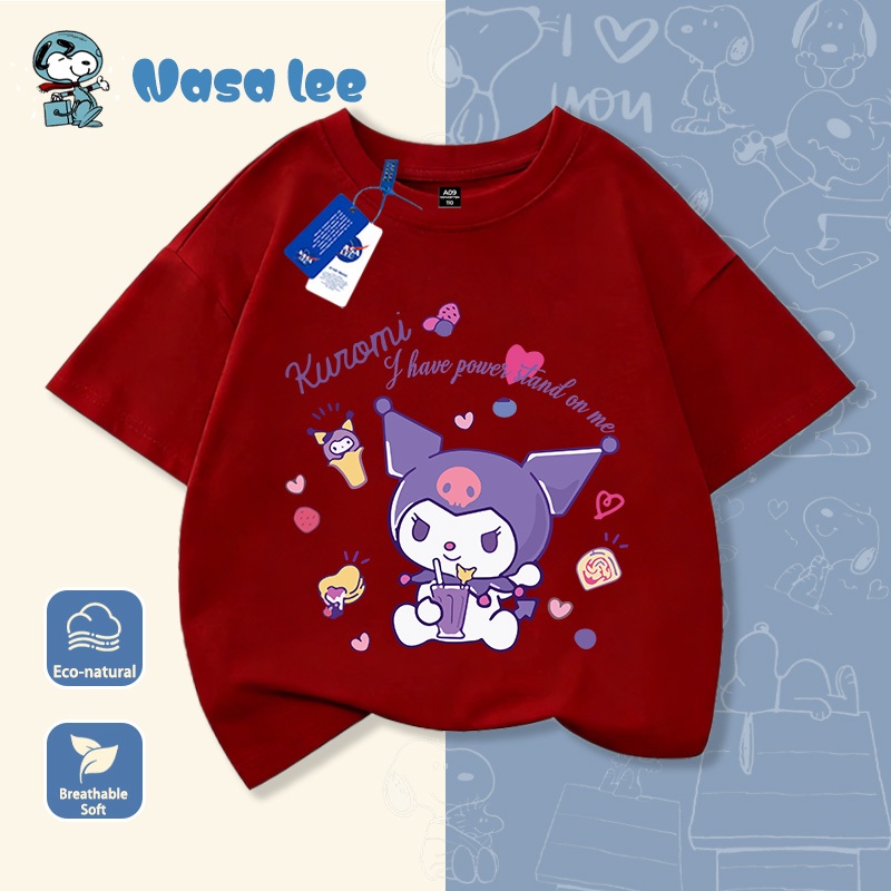 Áo Thun Ngắn Tay NASA x Kuromi Cho Bé Gái Chất Liệu Cotton 100% Mẫu Mới 2026