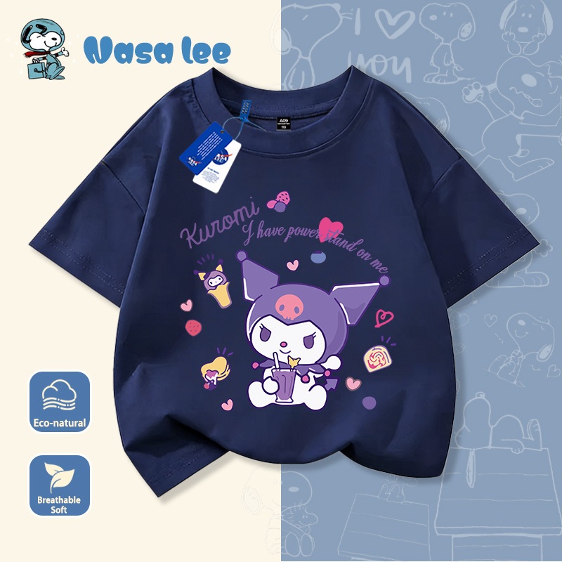 Áo Thun Ngắn Tay NASA x Kuromi Cho Bé Gái Chất Liệu Cotton 100% Mẫu Mới 2026