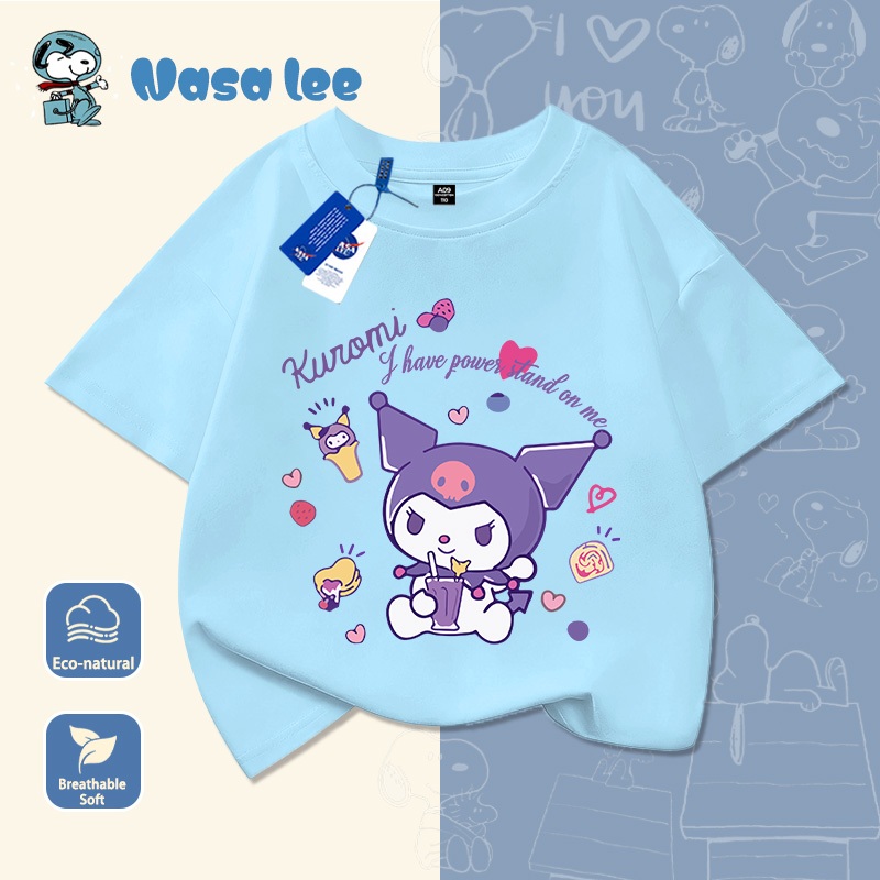 Áo Thun Ngắn Tay NASA x Kuromi Cho Bé Gái Chất Liệu Cotton 100% Mẫu Mới 2026