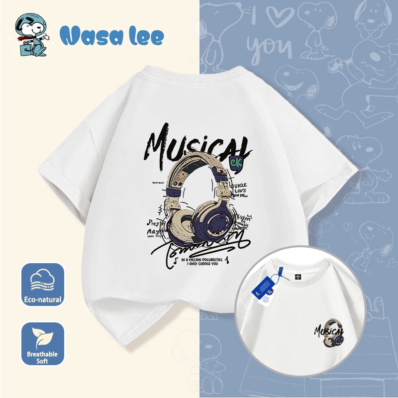 Áo phông tay ngắn in hình nhạc hip-hop phong cách đường phố, chất liệu cotton mùa hè, hàng mới năm 2026, áo thun trẻ em