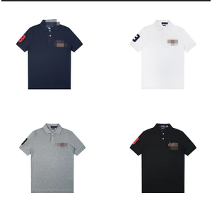 Áo sơ mi Polo Unisex có Logo thêu ba chú ngựa nhỏ & in họa tiết đua ngựa thông thường, áo thun có ve áo ngắn tay
