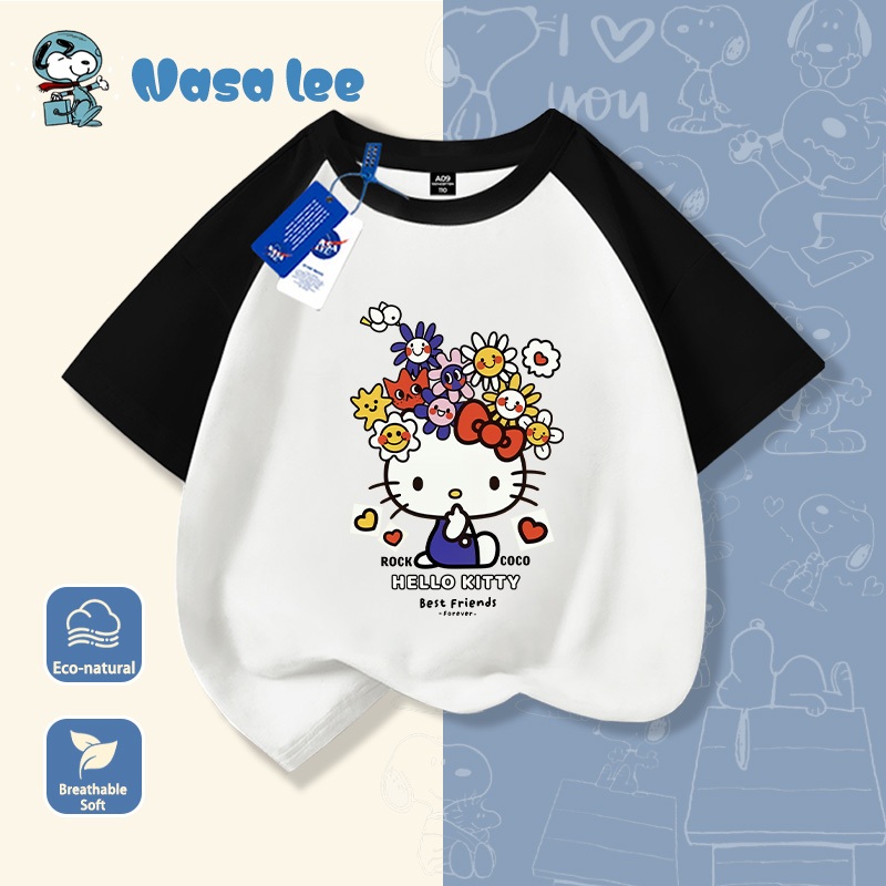 Áo Thun Ngắn Tay Hello Kitty Cho Bé Gái Chất Liệu Cotton 100%