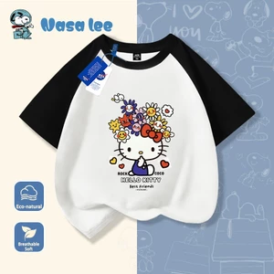 Áo Thun Ngắn Tay Hello Kitty Cho Bé Gái Chất Liệu Cotton 100%