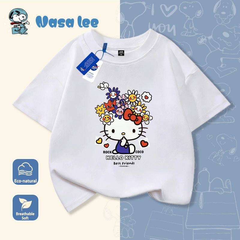 Áo Thun Ngắn Tay Hello Kitty Cho Bé Gái Chất Liệu Cotton 100%