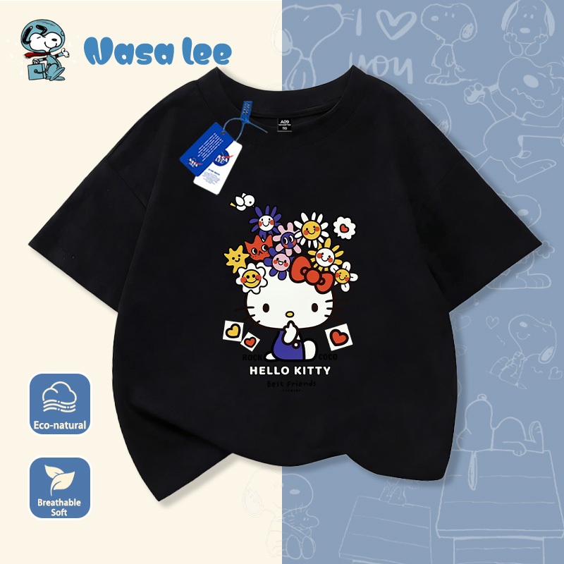 Áo Thun Ngắn Tay Hello Kitty Cho Bé Gái Chất Liệu Cotton 100%