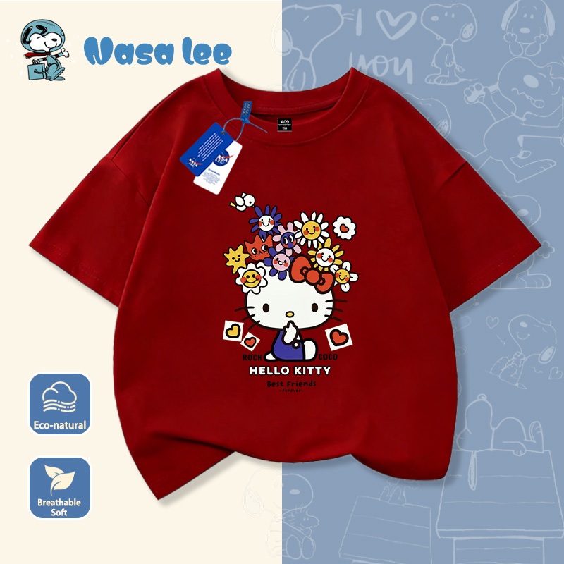 Áo Thun Ngắn Tay Hello Kitty Cho Bé Gái Chất Liệu Cotton 100%
