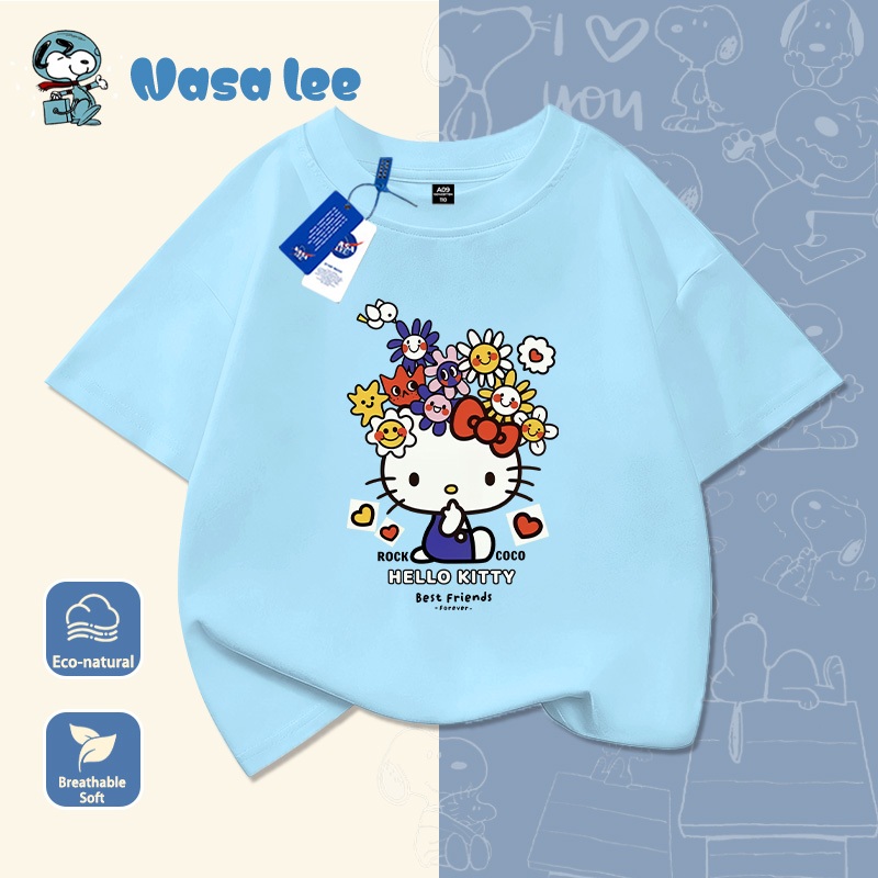 Áo Thun Ngắn Tay Hello Kitty Cho Bé Gái Chất Liệu Cotton 100%